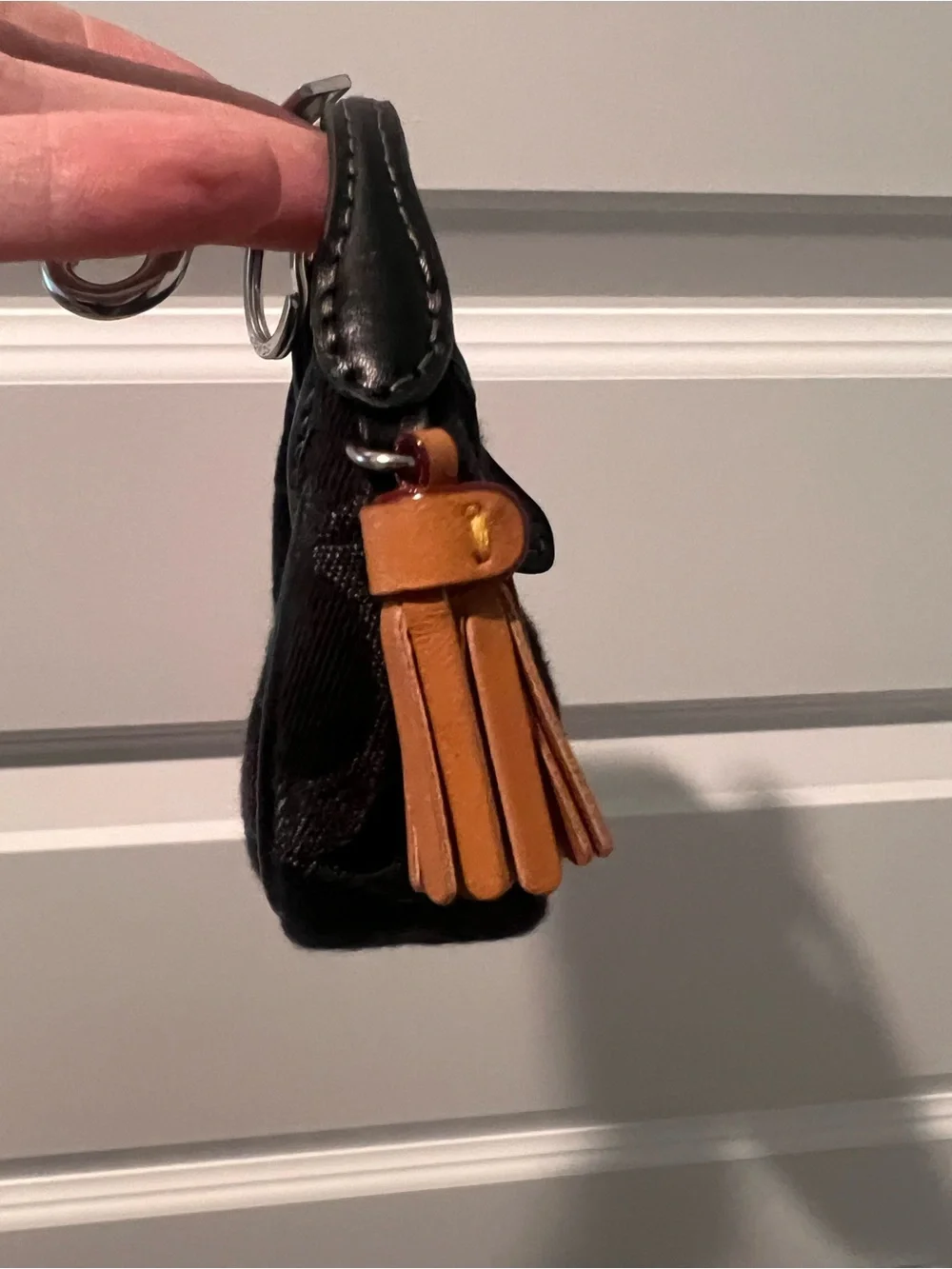 Coach Black Mini Signature Circle Bag Charm with Tan Tassel - Picture 6 of 11